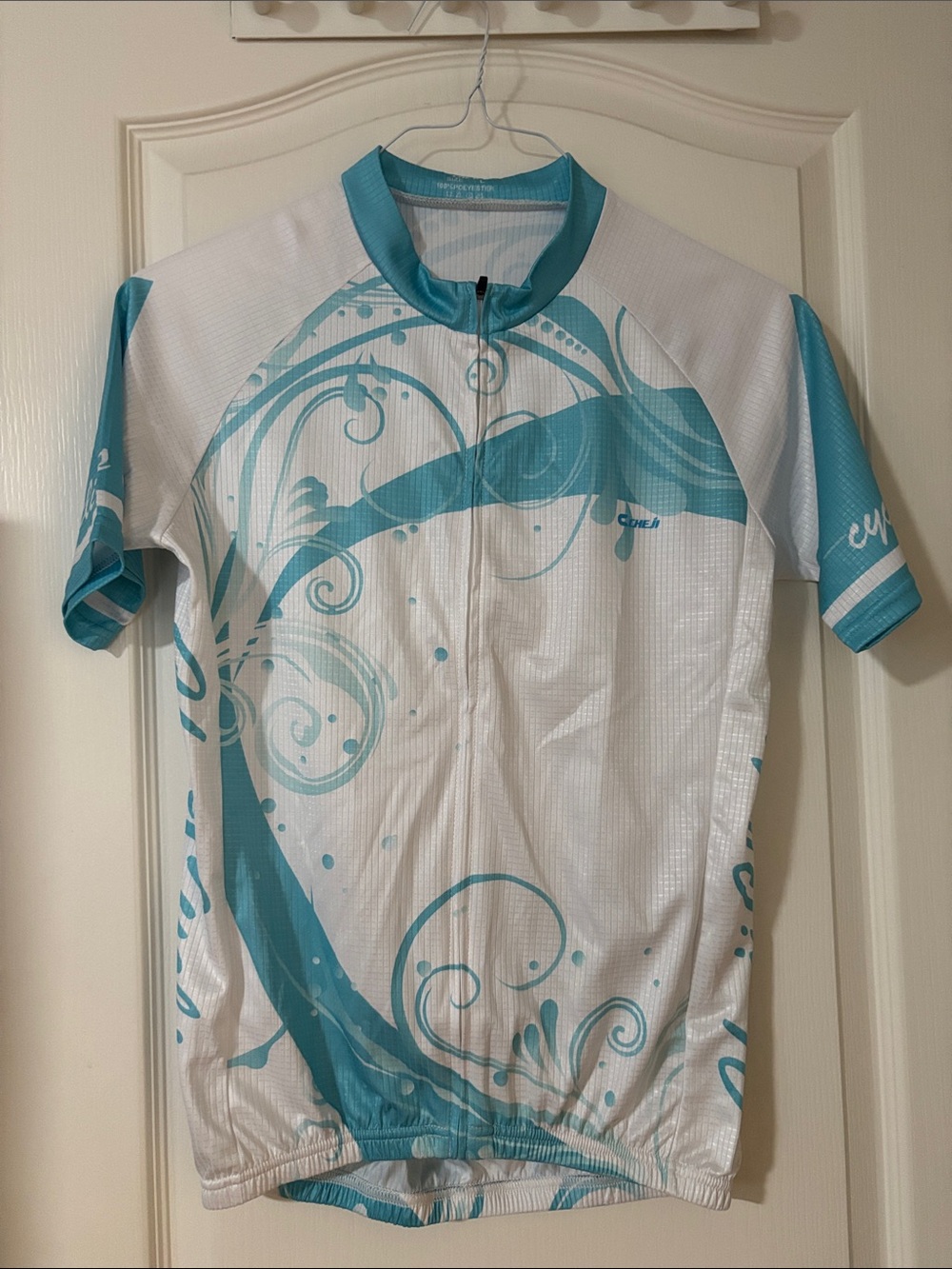 Women’s Short Sleeve Cycling Jersey and shorts set- White & Teal